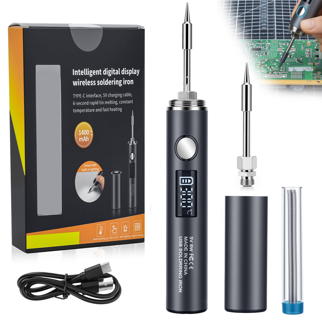 Cordless Soldering Iron Kit, 1400mAh Rechargeable Cordless Soldering Iron, 7 Seconds Fast Heating(500°F-788℉), LED Light and Adjustable Temperature, Soldering Iron for Electric Repairs, DIY
