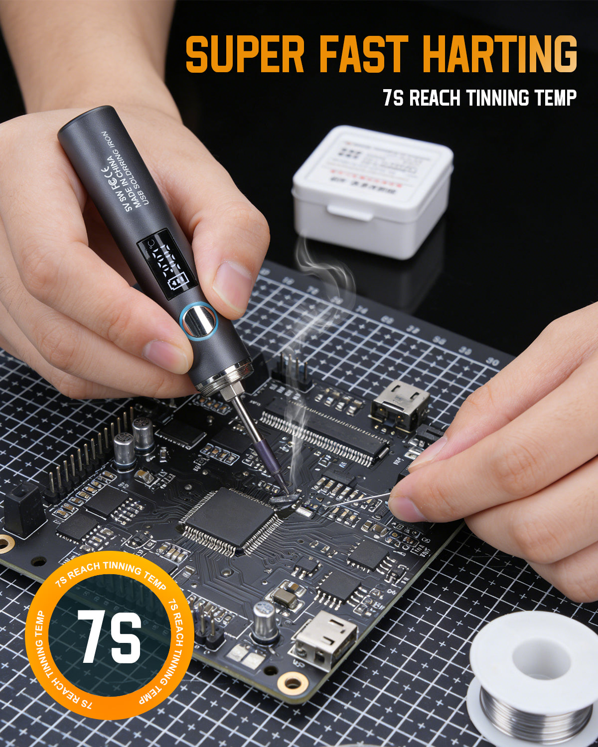Cordless Soldering Iron Kit, 1400mAh Rechargeable Cordless Soldering Iron, 7 Seconds Fast Heating(500°F-788℉), LED Light and Adjustable Temperature, Soldering Iron for Electric Repairs, DIY