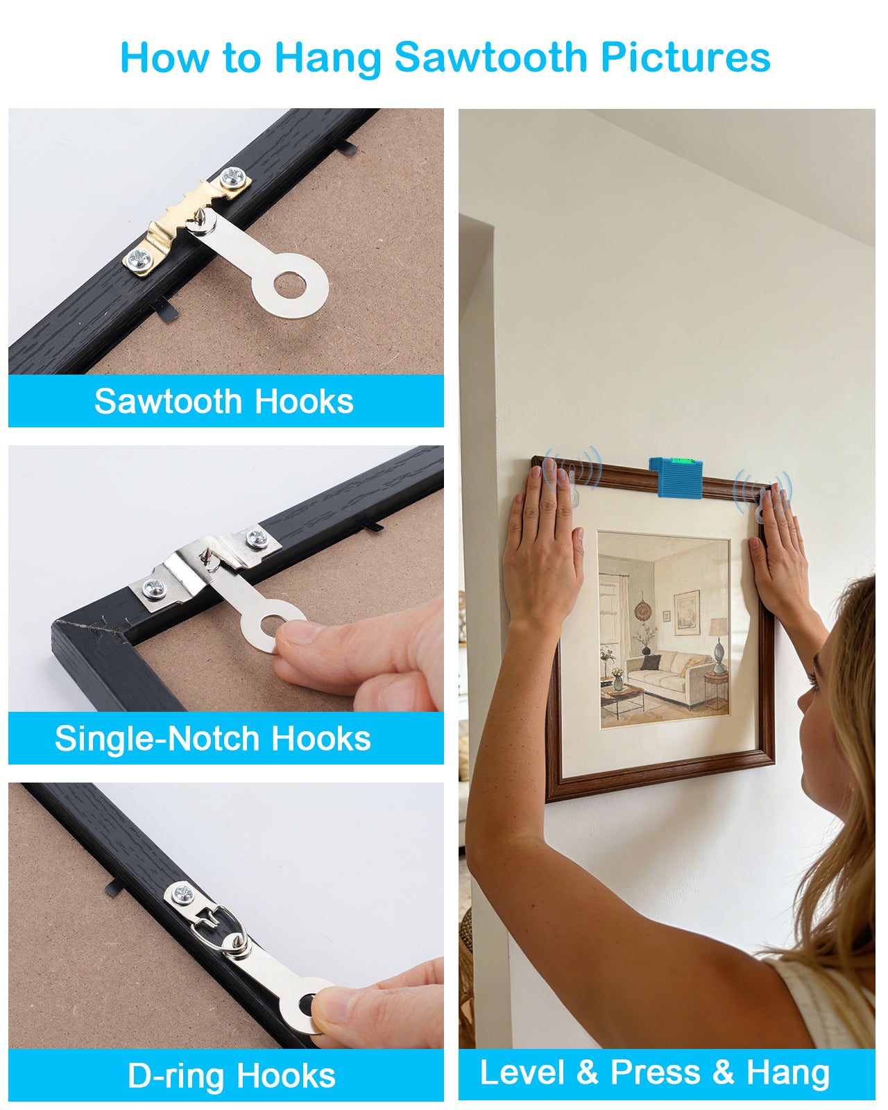 Picture Hanging Kit, Upgraded Picture Hanging Tool with Level, Hang Sawtooth/Wire Hangers, Fast and Precise Positioning Wall Hanging Kit, Wall Hanger for Photo, Art, Painting Frame