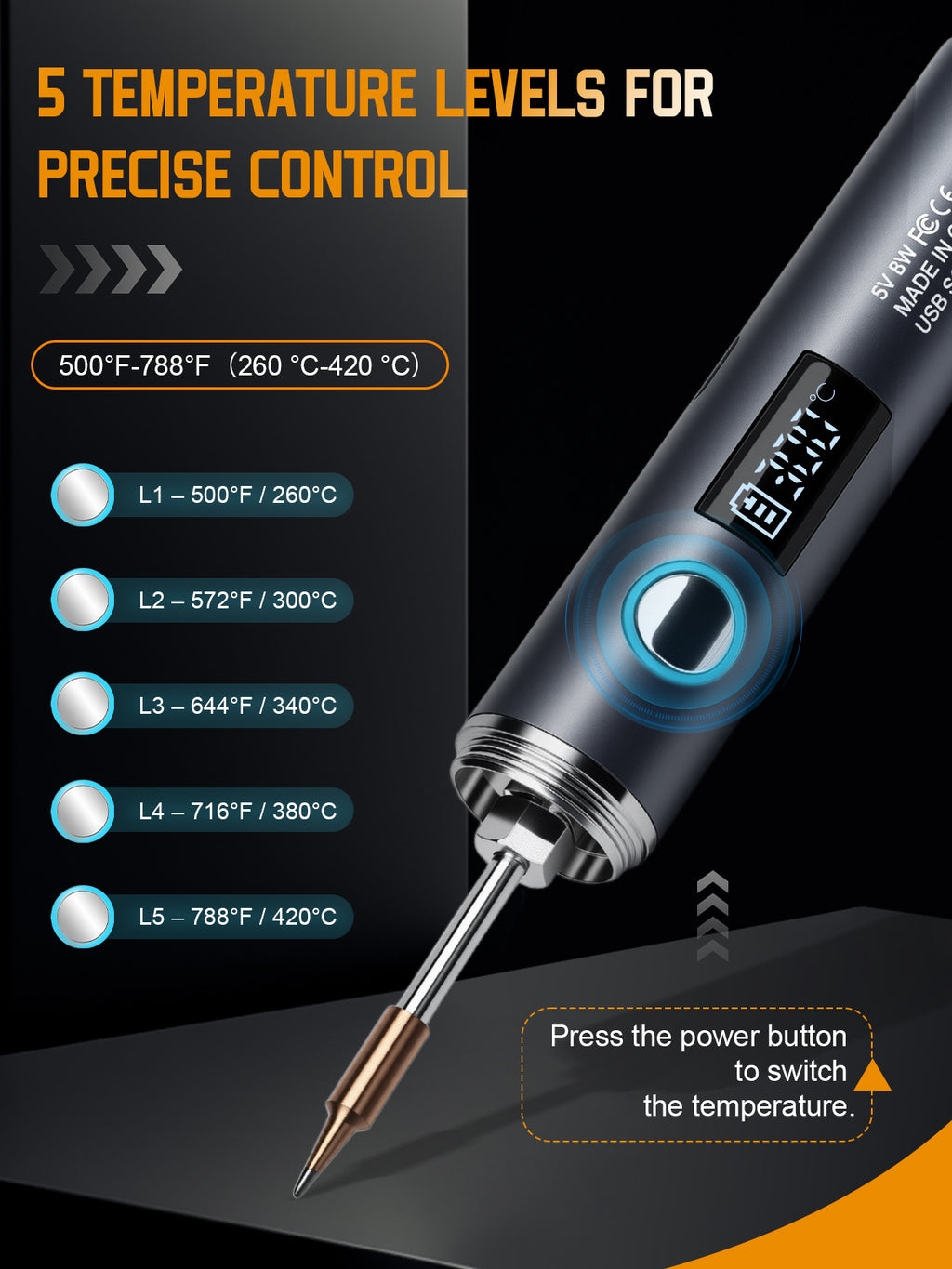 Cordless Soldering Iron Kit, 1400mAh Rechargeable Cordless Soldering Iron, 7 Seconds Fast Heating(500°F-788℉), LED Light and Adjustable Temperature, Soldering Iron for Electric Repairs, DIY