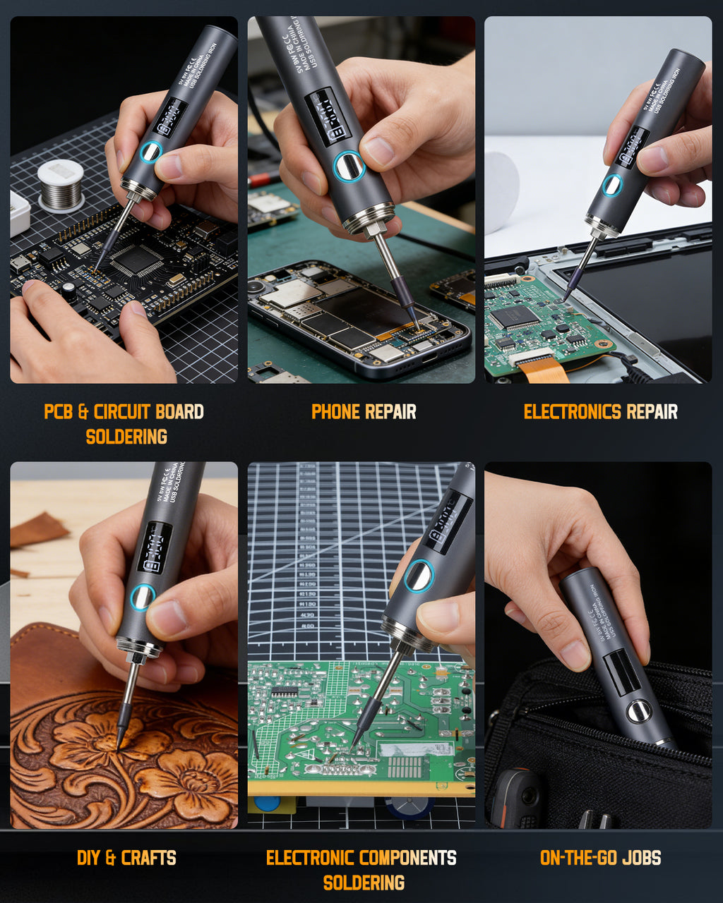 Cordless Soldering Iron Kit, 1400mAh Rechargeable Cordless Soldering Iron, 7 Seconds Fast Heating(500°F-788℉), LED Light and Adjustable Temperature, Soldering Iron for Electric Repairs, DIY